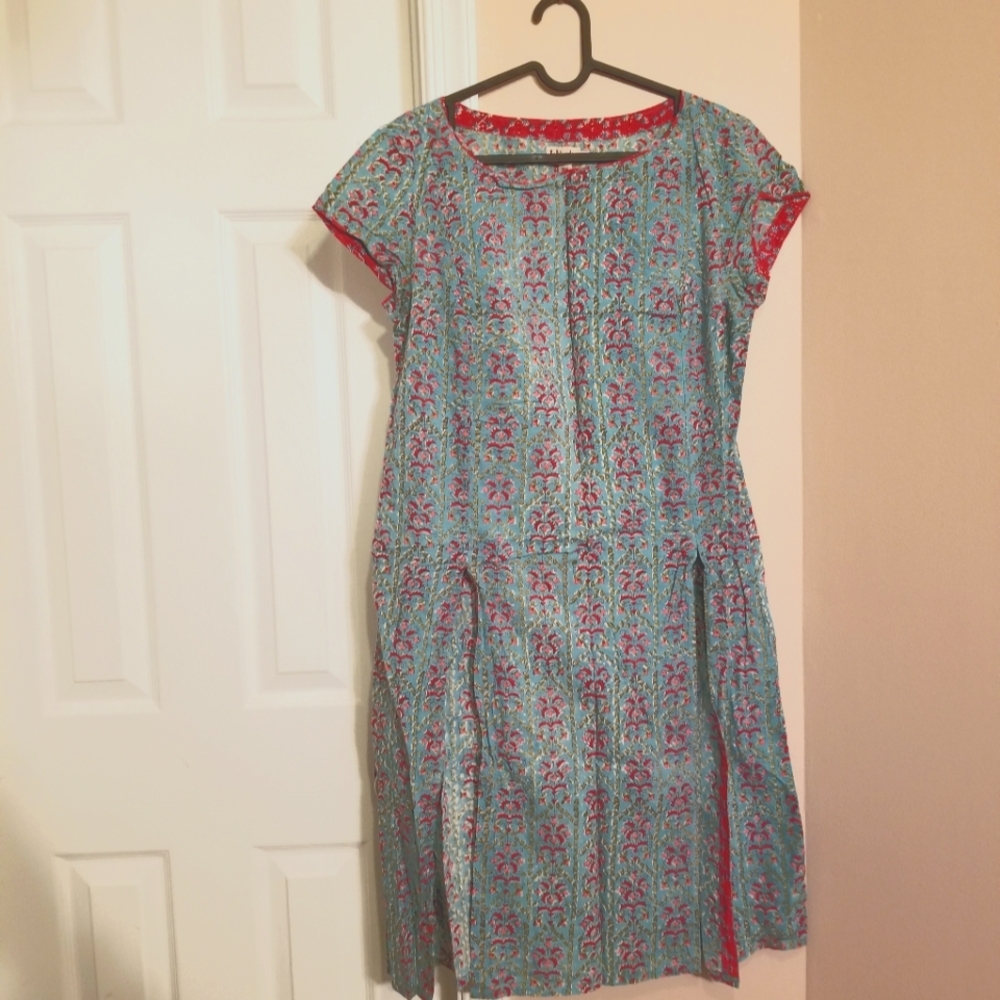 Red And Teal Short Sleeve Kurta